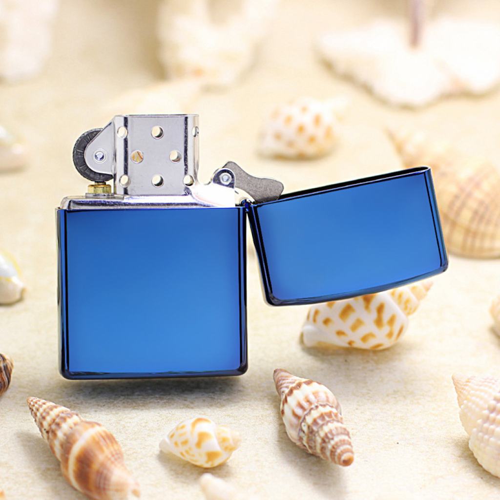 Bật Lửa Zippo Chính Hãng Khắc Hoa Văn Cạnh Màu Xanh Dương