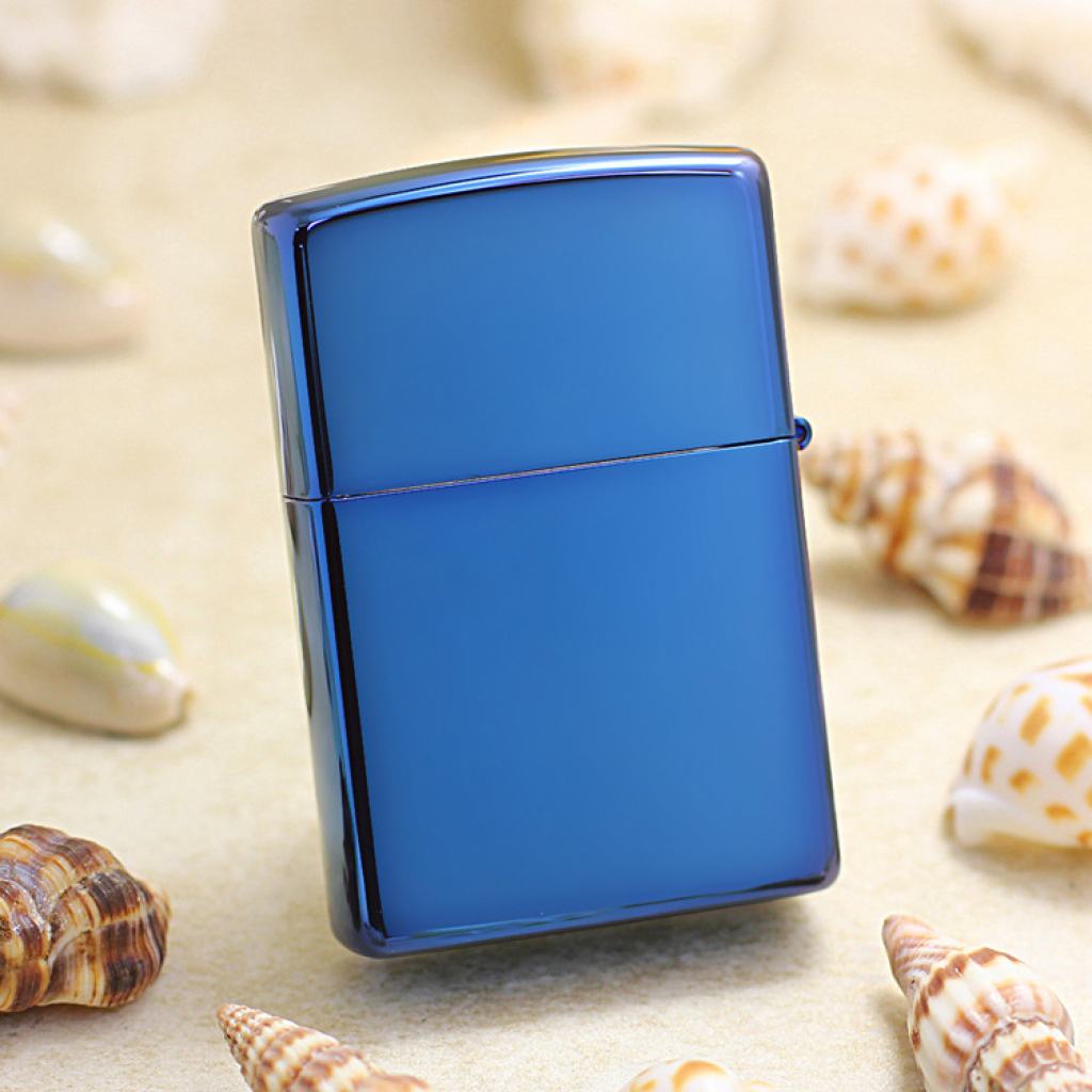 Bật Lửa Zippo Chính Hãng Khắc Hoa Văn Cạnh Màu Xanh Dương