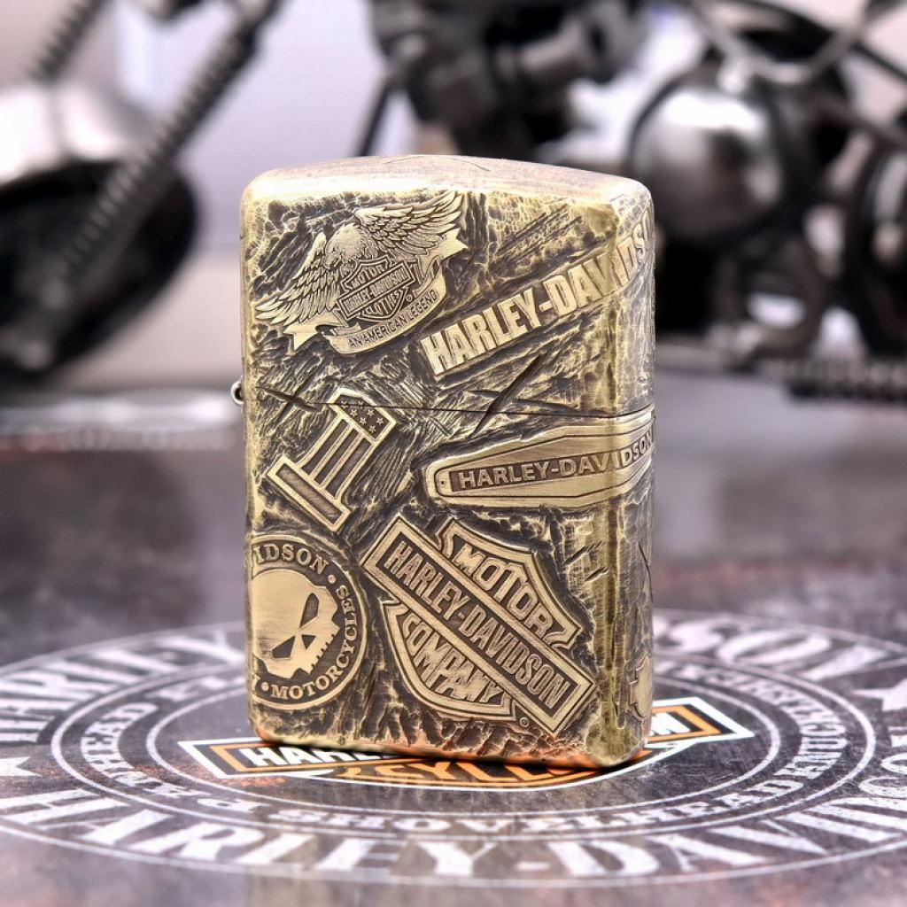 Bật Lửa Zippo Đồng Nguyên Khối Cao Cấp Khắc Harley Davidson