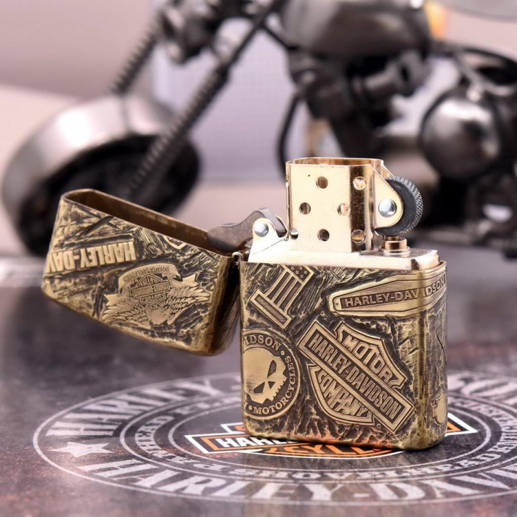 Bật Lửa Zippo Đồng Nguyên Khối Cao Cấp Khắc Harley Davidson