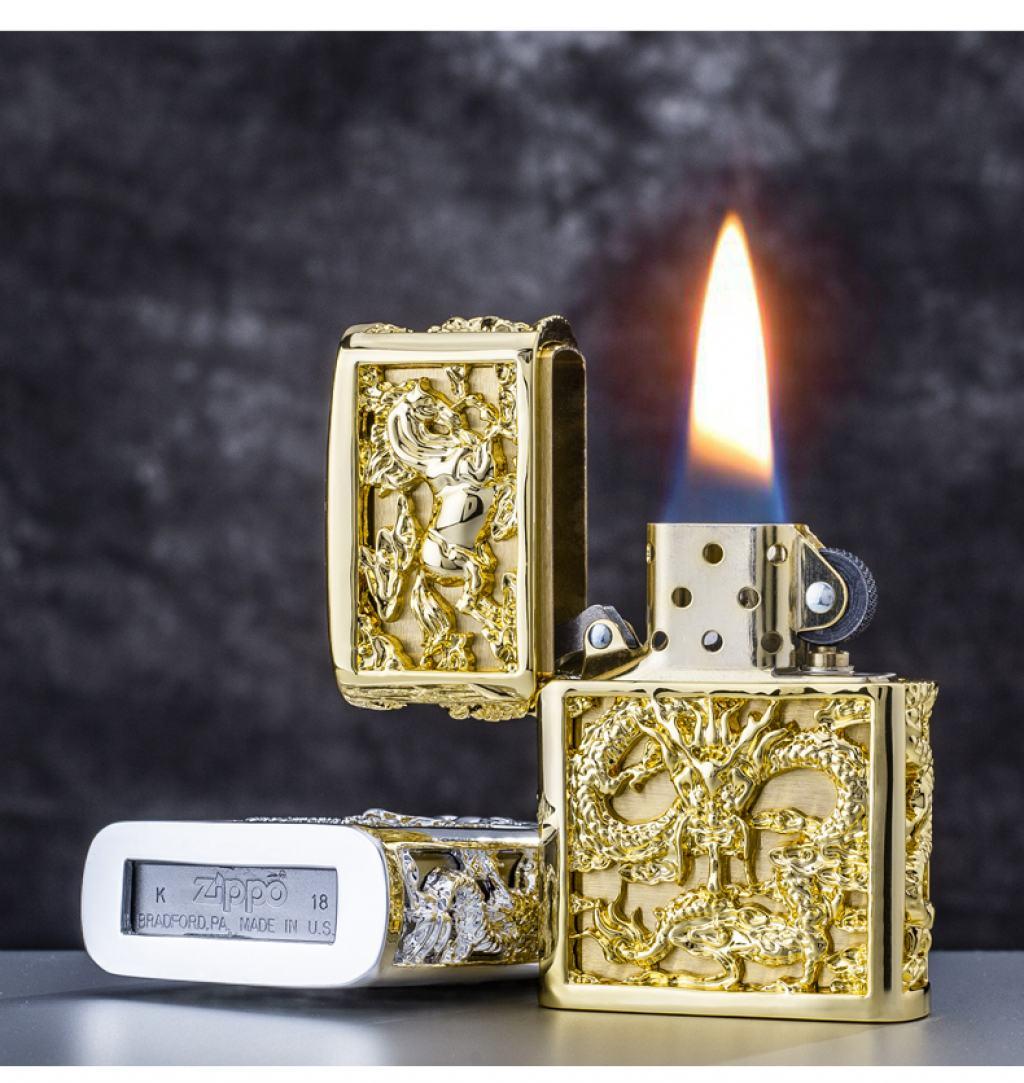 Bật lửa Zippo Long mã chính hãng vỏ được mạ vàng được gia công tỉ mỉ từng chi tiết nhìn rất sắc nét