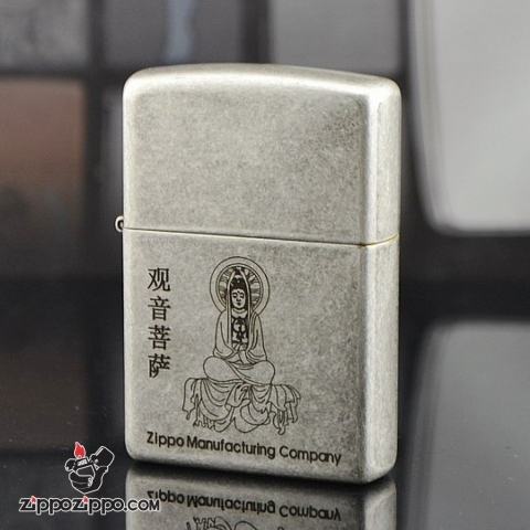 Bật lửa Zippo Bạc cổ khắc Phật Bà Quan Âm