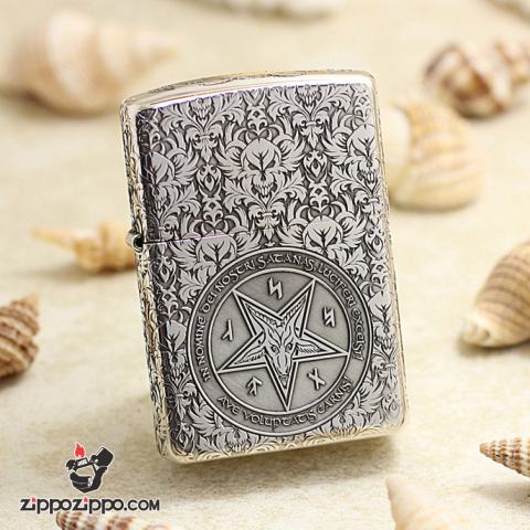 Bật Lửa Zippo Bạc Khối Cao Cấp Khắc Hình Lễ Quỷ Bản Vỏ Dầy Armor