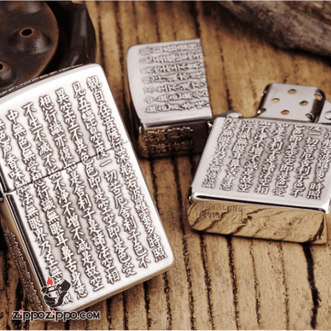 Bật Lửa Zippo Bạc Nguyên Khối Cao Cấp Khắc Bát Nhã Tâm Kinh Bản Nổi Vỏ Dầy Bản Armor