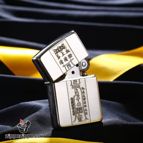 Bật lửa Zippo Bạc Nguyên Khối Cao Cấp Khắc Linh Phù Tài Lộc Bản Armor