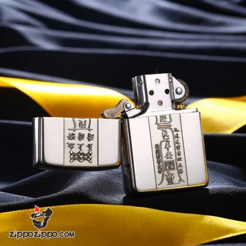 Bật lửa Zippo Bạc Nguyên Khối Cao Cấp Khắc Linh Phù Tài Lộc Bản Armor