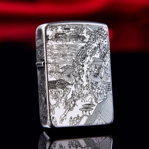 Bật Lửa Zippo Bạc Nguyên Khối Cao Cấp Khắc Bức Tranh Cổ  Phiên Bản 1941