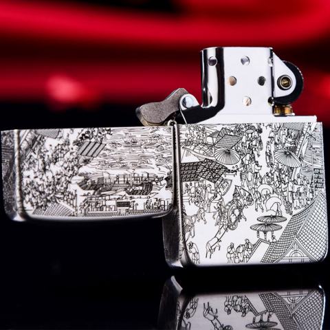 Bật Lửa Zippo Bạc Nguyên Khối Cao Cấp Khắc Bức Tranh Cổ  Phiên Bản 1941