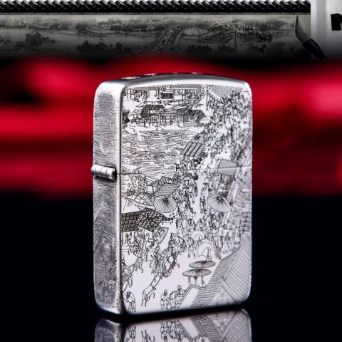 Bật Lửa Zippo Bạc Nguyên Khối Cao Cấp Khắc Bức Tranh Cổ  Phiên Bản 1941