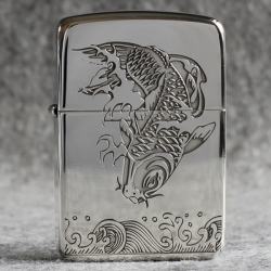Bật Lửa Zippo Bạc Nguyên Khối Cao Cấp Khắc Cá Chép Hóa Rồng Bản 1941 - Mã SP: ZPC2801