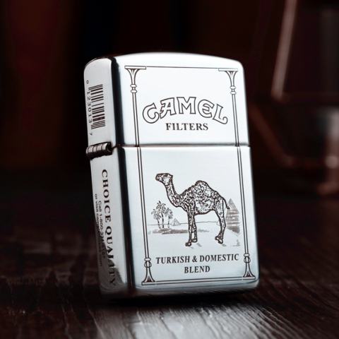 Bật Lửa Zippo Bạc Nguyên Khối Cao Cấp Khắc Camel Bản Vỏ Mỏng