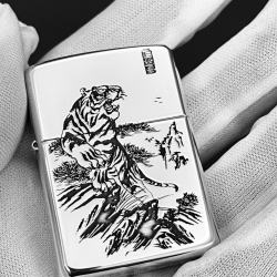 Bật Lửa Zippo Bạc Nguyên Khối Cao Cấp Khắc Chúa Sơn Lâm Vỏ Dầy Bản Armor - Mã SP: ZPC2839-A