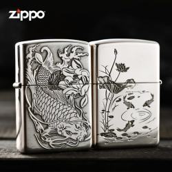Bật lửa Zippo Bạc nguyên khối cao cấp khắc Hình Cá Chép Bản Tiêu Chuẩn - Mã SP: ZPC2864