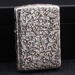 Bật Lửa Zippo Bạc Nguyên Khối Cao Cấp Khắc Hoa Văn  Arabesque Vỏ Dầy Bản Armor Giới Hạn - Mã SP: ZPC2843-A