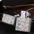 Bật Lửa Zippo Bạc Nguyên Khối Cao Cấp Khắc Hoa Văn Arabesque Vỏ Mỏng