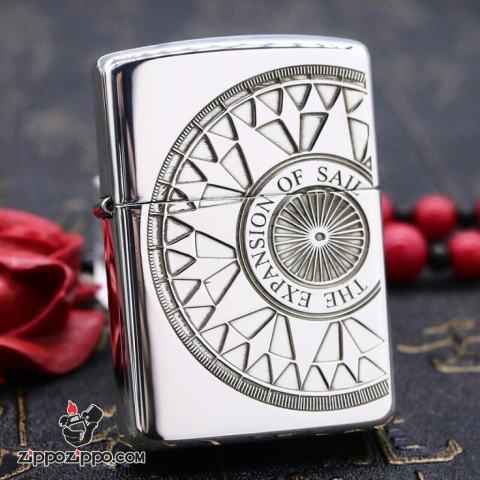 Bật Lửa Zippo Bạc Nguyên Khối Cao Cấp Khắc Hoa Văn La Bàn Và Bản Đồ Mỹ Vỏ Dầy Bản Armor