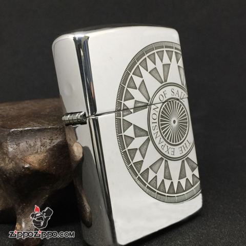 Bật Lửa Zippo Bạc Nguyên Khối Cao Cấp Khắc Hoa Văn La Bàn Và Bản Đồ Mỹ Vỏ Dầy Bản Armor