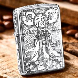 Bật lửa Zippo Bạc Nguyên Khối Cao Cấp Khắc Ông Thổ Địa Bản Vỏ Mỏng - Mã SP: ZPC2859