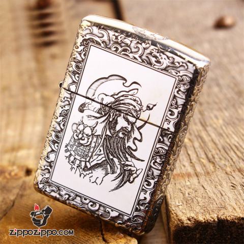 Bật Lửa Zippo Bạc Nguyên Khối Cao Cấp Khắc Quan Vũ Vỏ Dầy Bản Armor