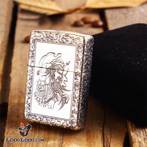 Bật Lửa Zippo Bạc Nguyên Khối Cao Cấp Khắc Quan Vũ Vỏ Dầy Bản Armor