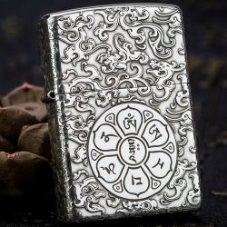 Bật Lửa Zippo Bạc Nguyên Khối Cao Cấp Khắc Lục Tự Đại Minh Chú Armor - Mã SP: ZPC2808-A