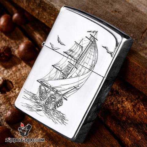 Bật Lửa Zippo Bạc Nguyên Khối Cao Cấp Khắc Thuận Buồm Xuôi Gió Vỏ Dầy Bản Armor