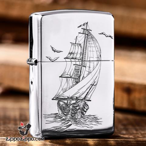 Bật Lửa Zippo Bạc Nguyên Khối Cao Cấp Khắc Thuận Buồm Xuôi Gió Vỏ Dầy Bản Armor