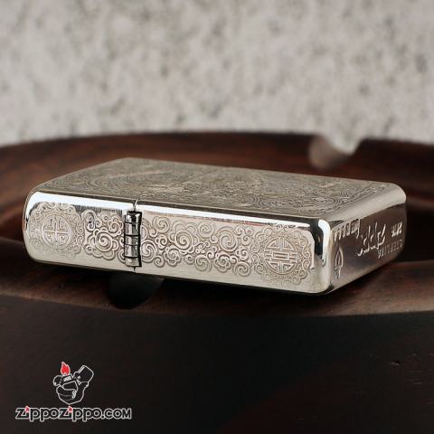 Bật Lửa Zippo Bạc Nguyên Khối Cao Cấp Khắc Tỳ Hưu Ngậm Đồng Tiền Vỏ Dầy Bản Armor