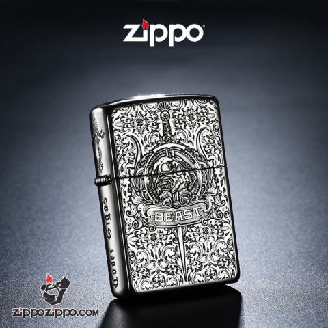 Bật Lửa Zippo Bạc Nguyên Khối Khắc  Codex Gigas Bản Vỏ Mỏng