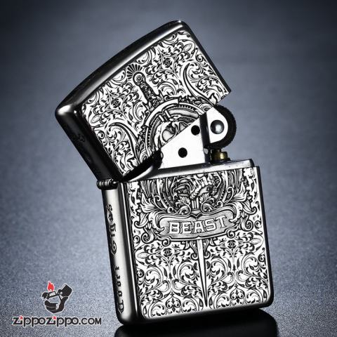 Bật Lửa Zippo Bạc Nguyên Khối Khắc  Codex Gigas Bản Vỏ Mỏng