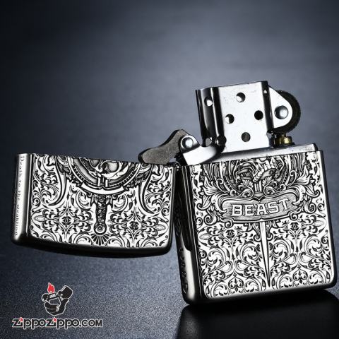 Bật Lửa Zippo Bạc Nguyên Khối Khắc  Codex Gigas Bản Vỏ Mỏng