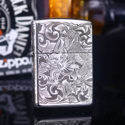 Bật Lửa Zippo Bạc Nguyên Khối Khắc Họa Tiết Rồng Nguyên Cuộn Phiên Bản Giới Hạn - Mã SP: ZPC2820