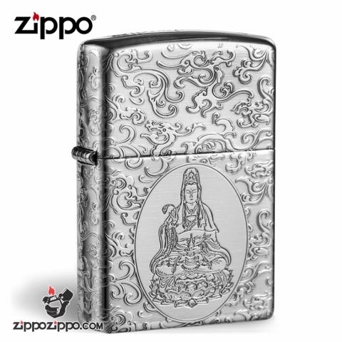 Bật lửa Zippo Bạc nguyên khối khắc Quan Thế Âm Bồ Tát