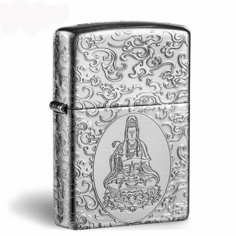 Bật lửa Zippo Bạc nguyên khối khắc Quan Thế Âm Bồ Tát