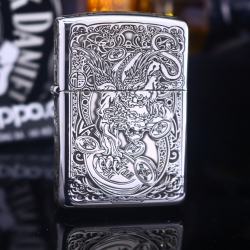 Bật Lửa Zippo  Bạc Nguyên Khối Khắc Tỳ Hưu Tài Lộc Bản Giới Hạn - Mã SP: ZPC2819 
