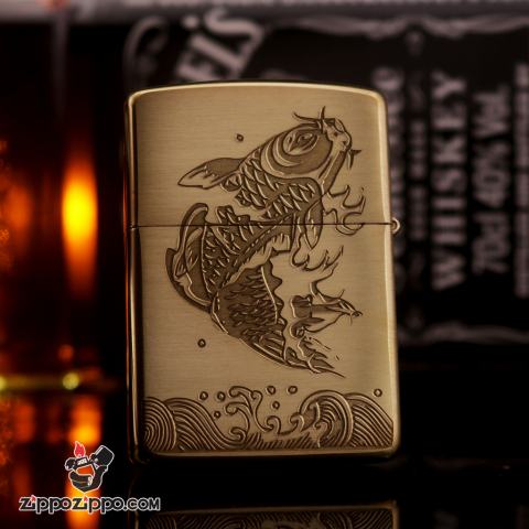 Bật lửa zippo bản armor xước khắc cá chép 2 mặt