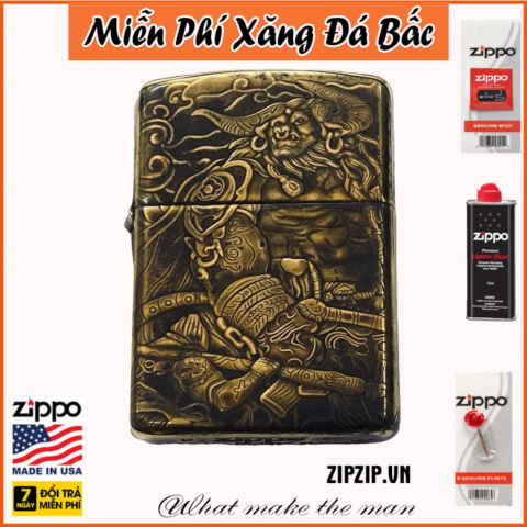 BẬT LỬA ZIPPO BẢN ĐÔNG TRƠN KHẮC 3D HÌNH CHIẾN NGƯ MA VƯƠNG  SIÊU SẮC NÉT