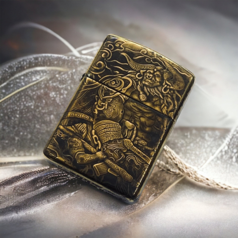 BẬT LỬA ZIPPO BẢN ĐÔNG TRƠN KHẮC 3D HÌNH CHIẾN NGƯ MA VƯƠNG  SIÊU SẮC NÉT