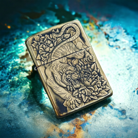 BẬT LỬA ZIPPO BẢN ĐÔNG TRƠN KHẮC 3D HÌNH HỔ VẰN XUỐNG NÚI SIÊU SẮC NÉT