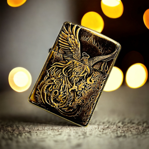 BẬT LỬA ZIPPO BẢN ĐỒNG TRƠN KHẮC HÌNH 3D PHƯỢNG HOÀNG LỬA SIÊU NÉT