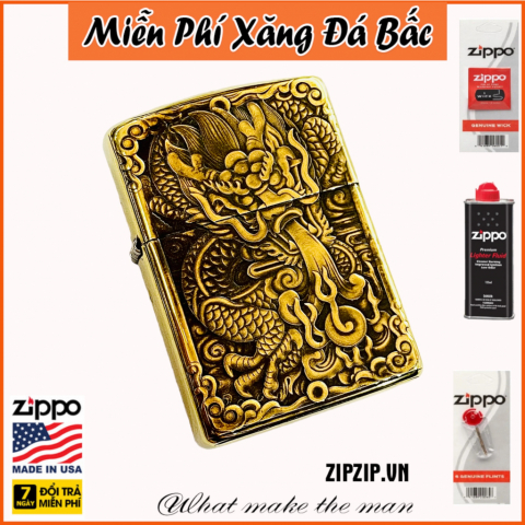 BẬT LỬA ZIPPO BẢN ĐỒNG TRƠN KHẮC HÌNH 3D RỒNG  PHIÊN BẢN 4 SIÊU NÉT