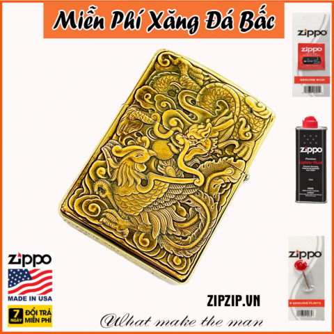 BẬT LỬA ZIPPO BẢN ĐỒNG TRƠN KHẮC HÌNH 3D RỒNG PHƯỢNG  PHIÊN BẢN 1 SIÊU NÉT