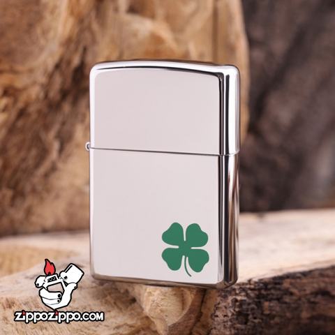 Bật lửa Zippo chính hãng 24007 cỏ 4 lá măn máy