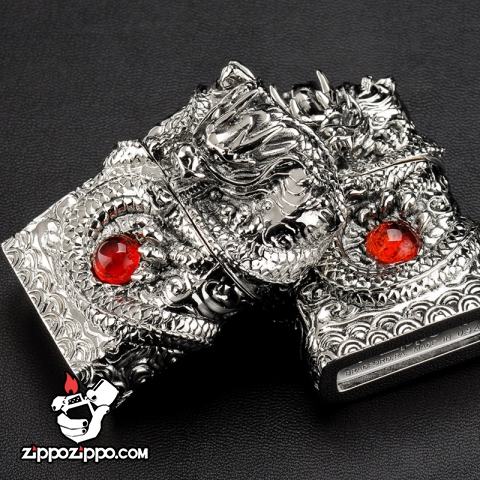 bật lửa Zippo chính hãng chạm hình rồng quấn quanh bật lửa giữ ngọc độc đáo