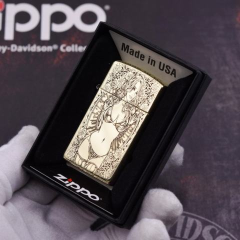 Bật Lửa Zippo Chính Hãng  Chạm Khắc Khắc Hình Cô Gái Sexy Phiên Bản Hẹp Slim