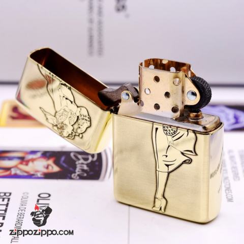 Bật lửa Zippo chính hãng đồng khối khắc cô gái biêu tượng zippo