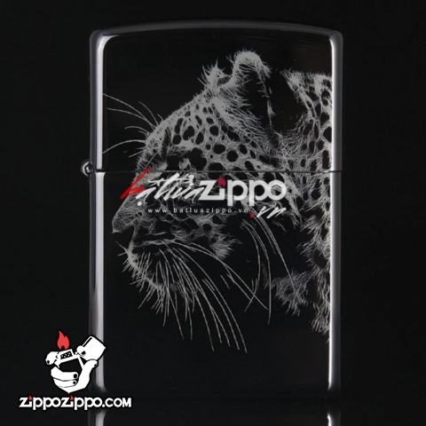 Bật lửa Zippo chính hãng đen tuyền hình chú Báo đêm