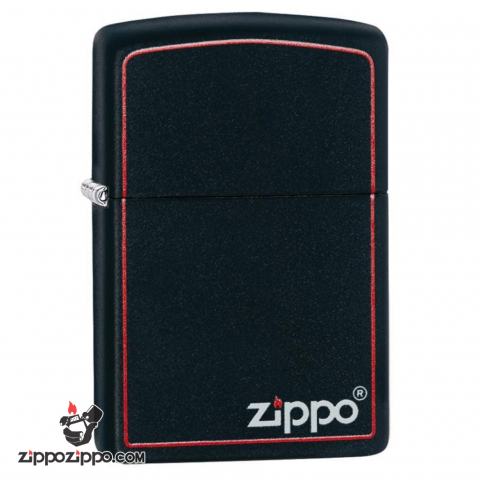 Bật Lửa Zippo Sơn Màu Đen Viền Đỏ - Logo Zippo SKU 218ZB – Zippo Black Matte with Zippo Logo and Border