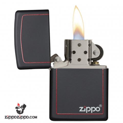 Bật Lửa Zippo Sơn Màu Đen Viền Đỏ - Logo Zippo SKU 218ZB – Zippo Black Matte with Zippo Logo and Border