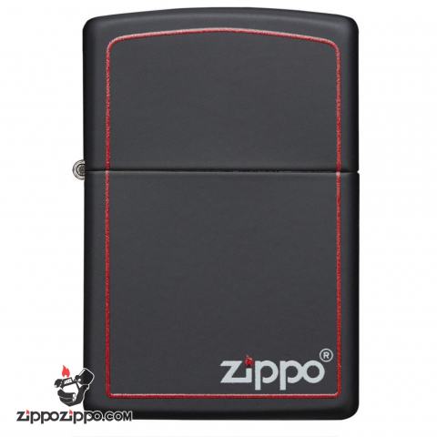 Bật Lửa Zippo Sơn Màu Đen Viền Đỏ - Logo Zippo SKU 218ZB – Zippo Black Matte with Zippo Logo and Border